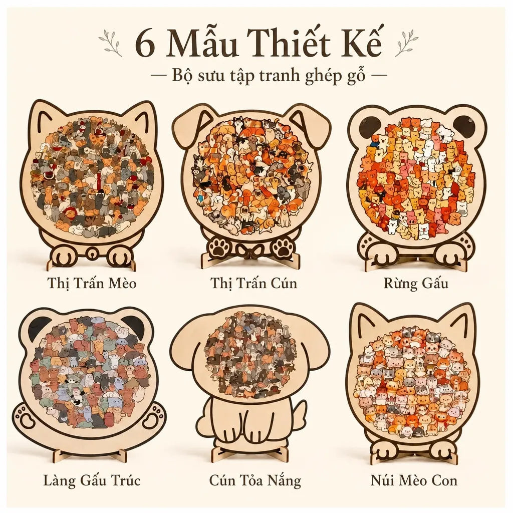 LACIAGA Tranh Ghép Gỗ Hình Thú Cưng Dễ Thương