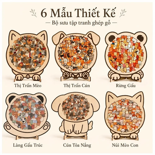 LACIAGA Tranh Ghép Gỗ Hình Thú Cưng Dễ Thương