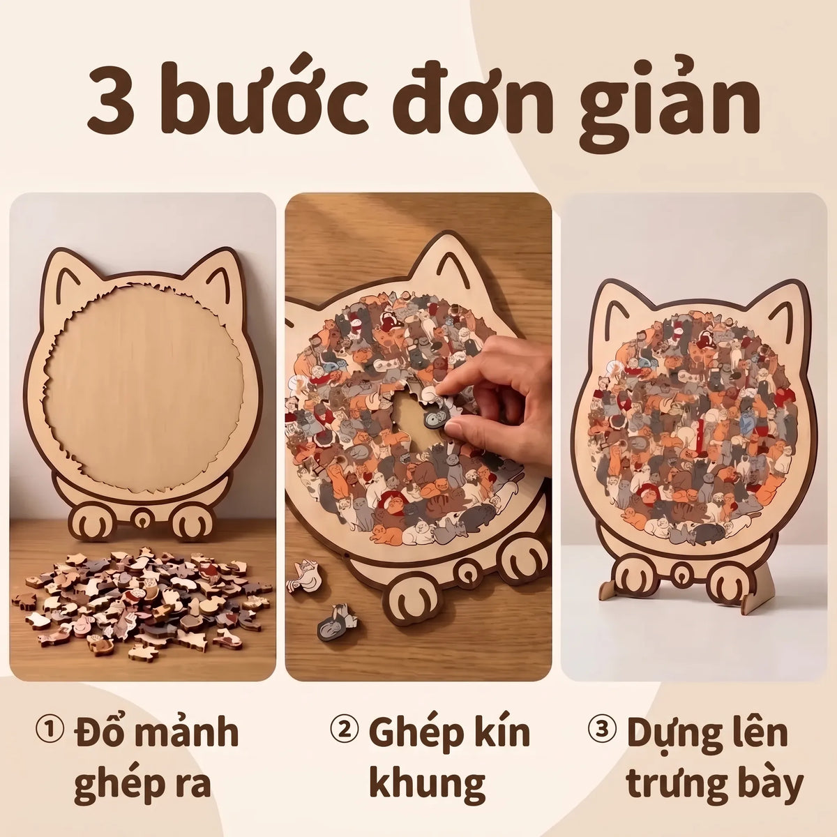 LACIAGA Tranh Ghép Gỗ Hình Thú Cưng Dễ Thương